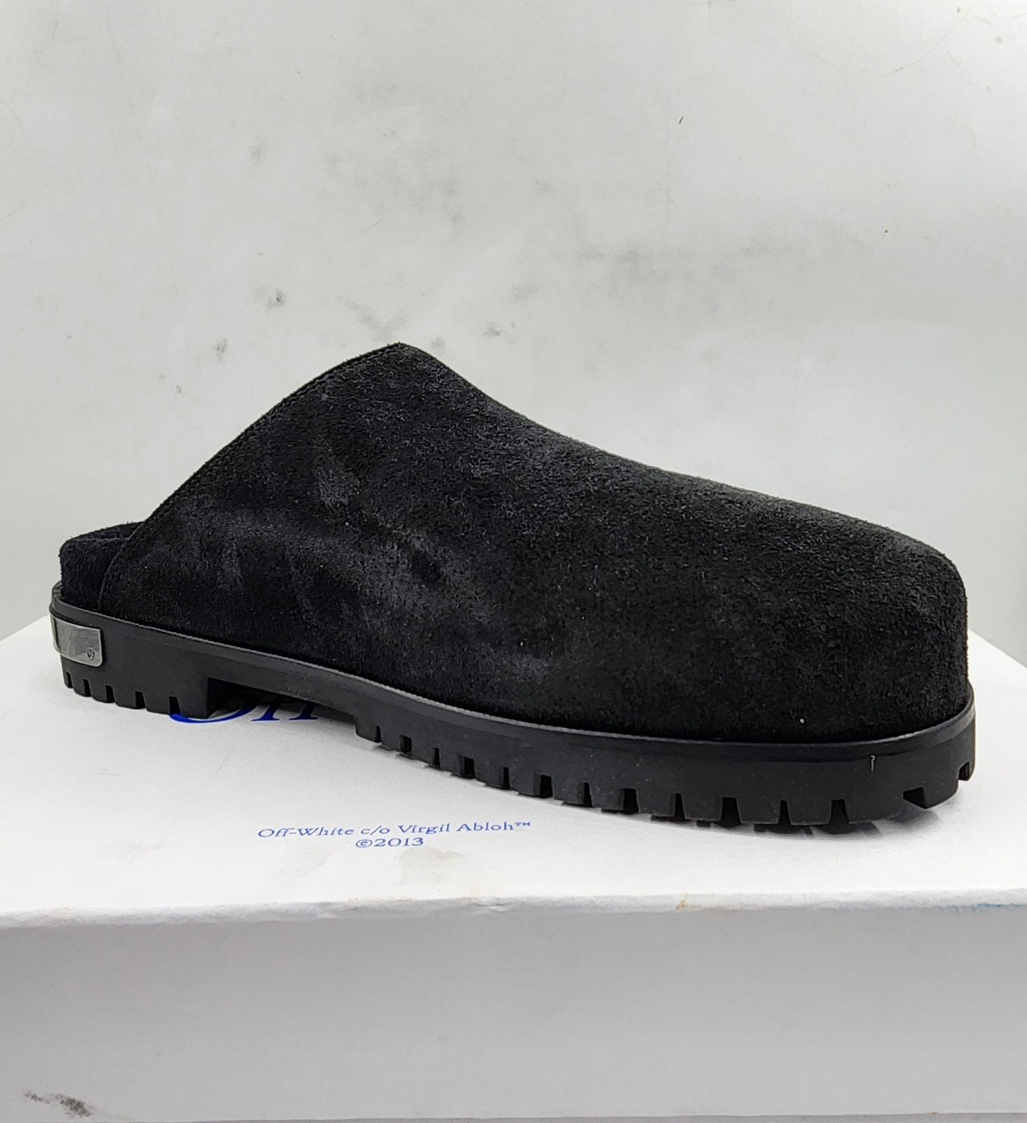 Off-White Metal Logo Slip On Mules Men's 41/8US Black/Silver Heel Embossed logo - Picture 12 of 22