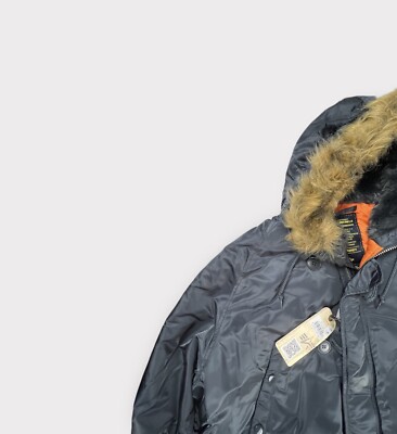 Alpha Industries  Men's N-3B Cold Weather Parka Jacket Grey fur hood size L EUR