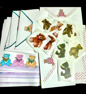 Vintage Teddy Bears Stickers & Letter Set Lot
