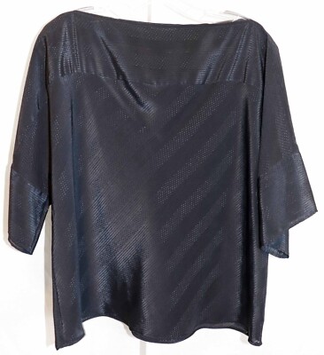 Vintage Philippe Marques Black Jacquard Boat Neck S/S Dolman Blouse Size 14 EUC
