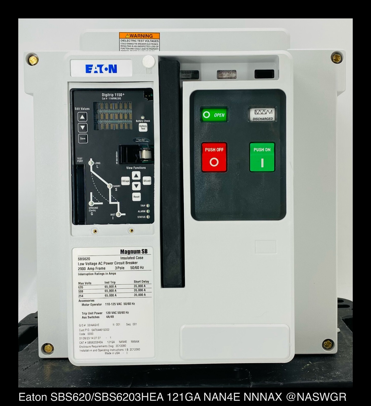 Eaton Magnum SB SBS620 Breaker (E/O,B/I) ~ 1200 Amp - Unused