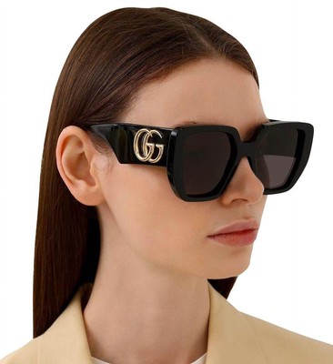 Pre-owned Gucci Gg0956s 003 Sunglasses Black Frame Grey Lenses 54mm In Gray