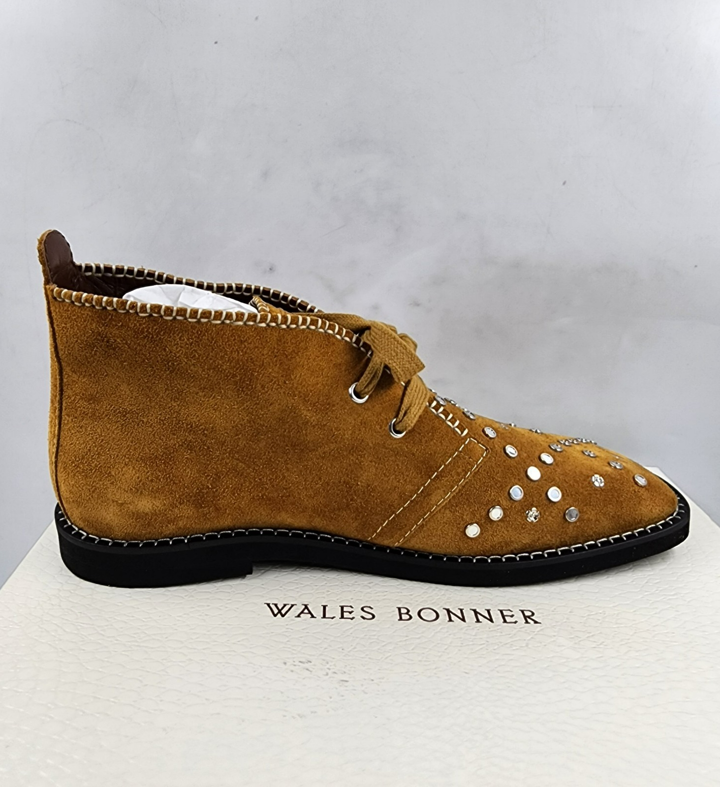 Wales Bonner Studded Desert Boots Men's 43.5/10.5US Tan Whipstitching Lace Up - Picture 10 of 18