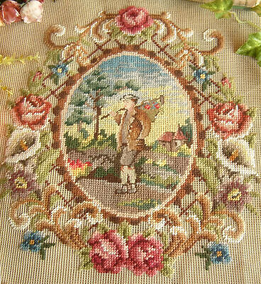 Amazing Figural Rococo Acanthus Scrolls Roses Preworked Needlepoint Canvas