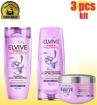 kit Elvive Loreal Paris shampoo conditioner Mask Hydra Hyaluronic 400ml-