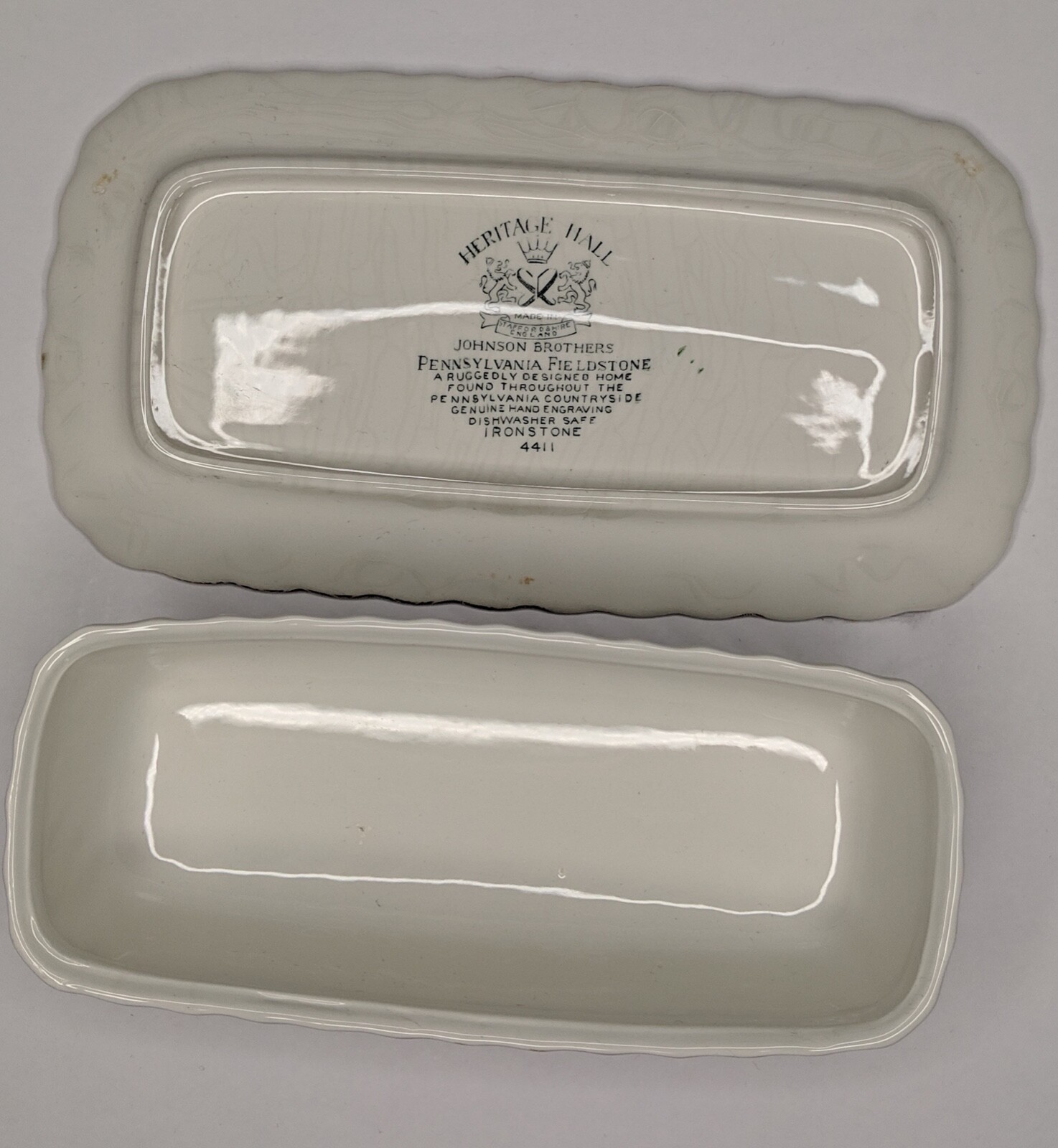 Heritage Hall China Butter Dish Pennsylvania Fieldstone  4411 Made in England