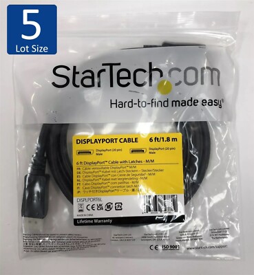 Lot of 5 NEW DisplayPort to DisplayPort 6ft Cable - StarTech DISPLPORT6L 