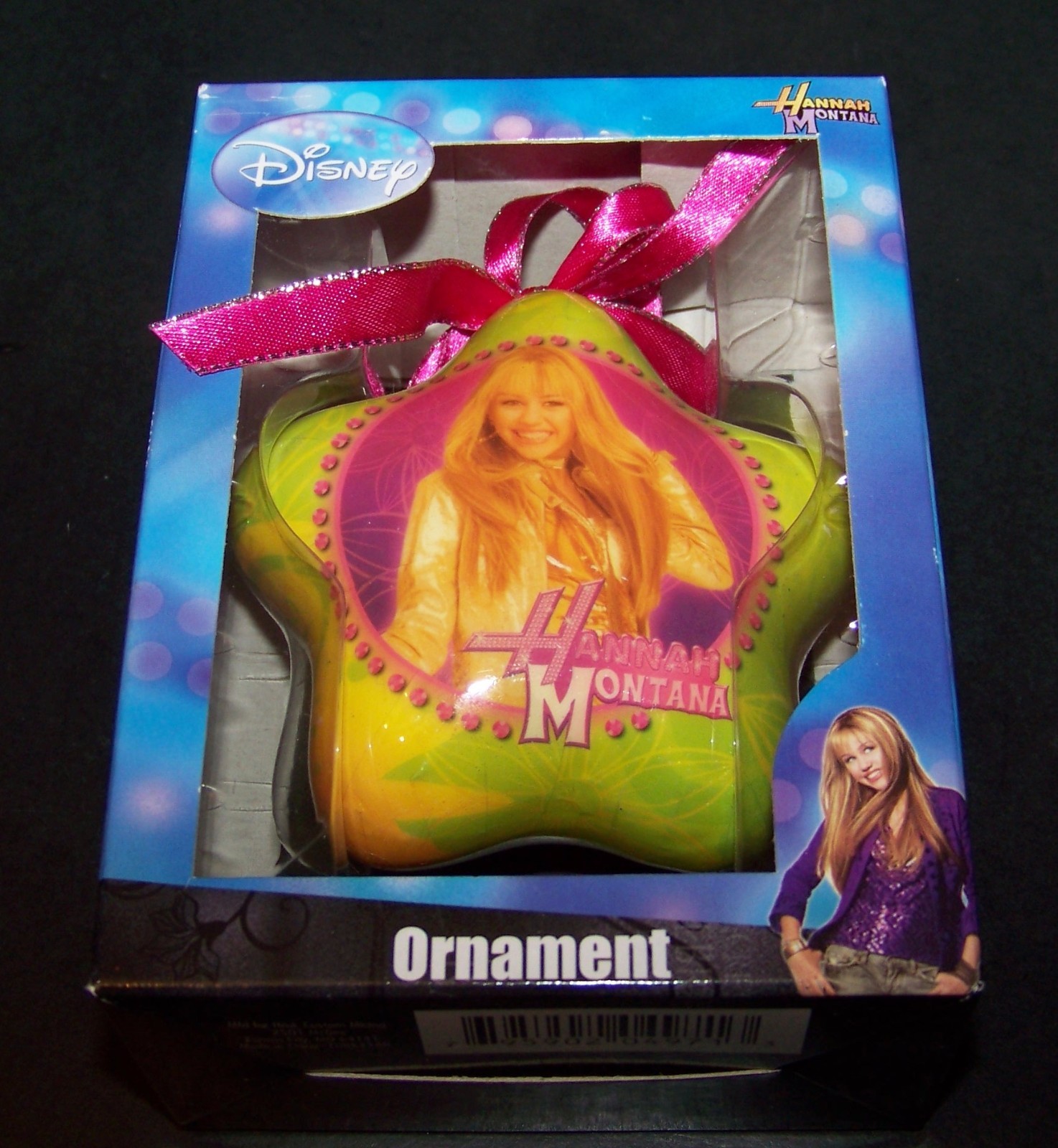 Hannah Montana Christmas Ornaments Lot of 2 Glass Guitar Lime Green Star Disney