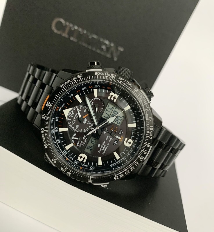 Pre-owned Citizen Promaster Sky A-t Watch Ecodrive Jy8085-81e Chrono Black Steel