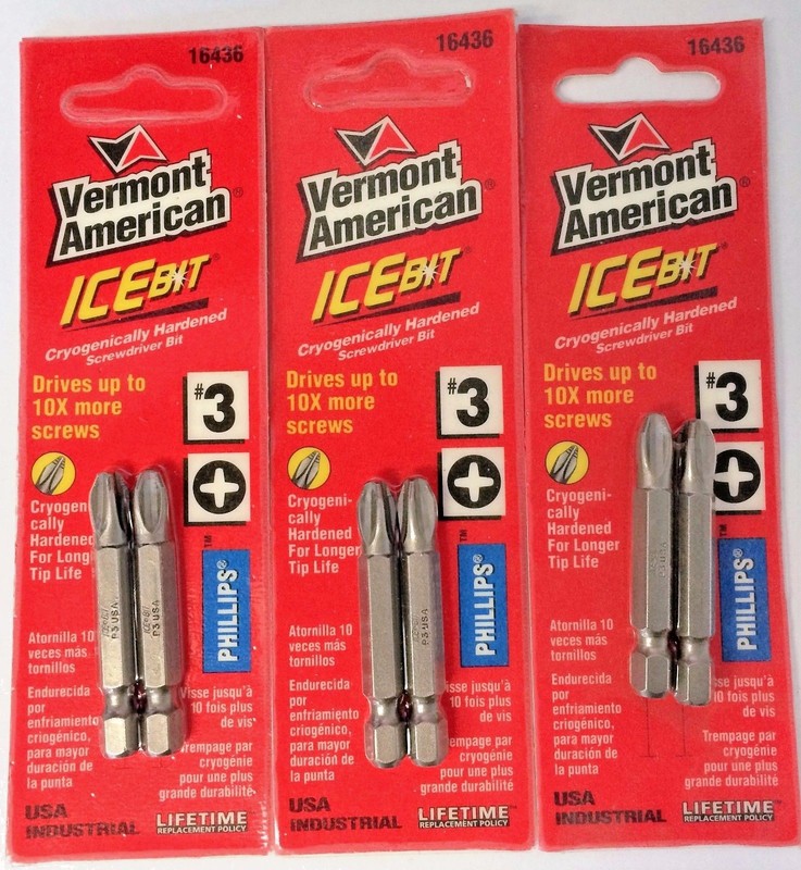 Vermont American 16436 3 Phillips x 2" Ice Bits Screw Tips USA 3 Packs