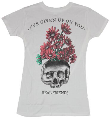 Real Friends Girls Juniors T-Shirt - I've Given Up On YOU Skull Flowers Pic