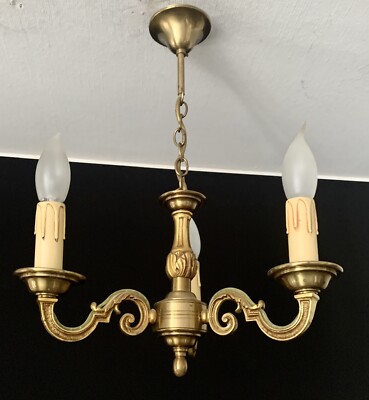 Lustre/Chandelier Louis XVI 3 L. Bronze véritable Lumalux (Lucien Gau)