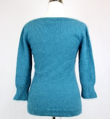 Pre-owned Gucci $995 Authentic  Angora Sweater Top W/gg Logo, Blue, 325217 3675