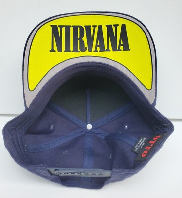 80s 90s Flashbacks Colors Black Yellow Nirvana  Navy Blue Hat Adjustable Cotton 