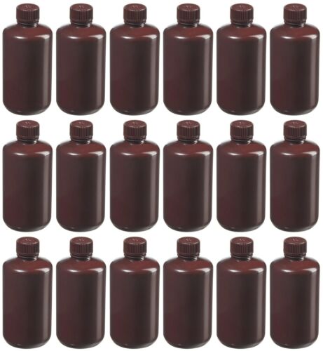 NEW 18-PACK Nalgene 250 mL 8 oz Narrow-Mouth Opaque Amber HDPE Packaging Bottles