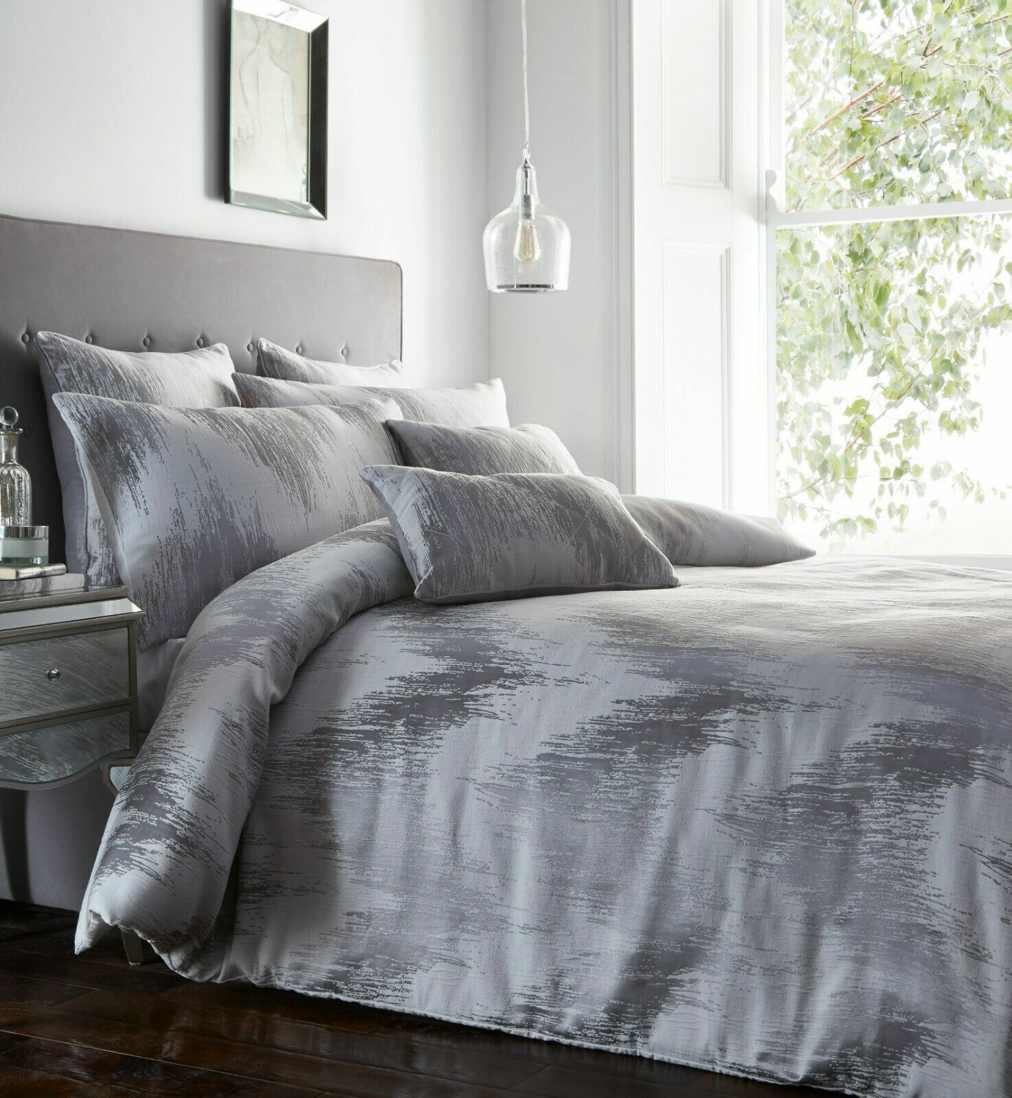 Details About Quartz Shimmer Shine Textured Jacquard Duvet Cover S D Ks Silver Rose Gold