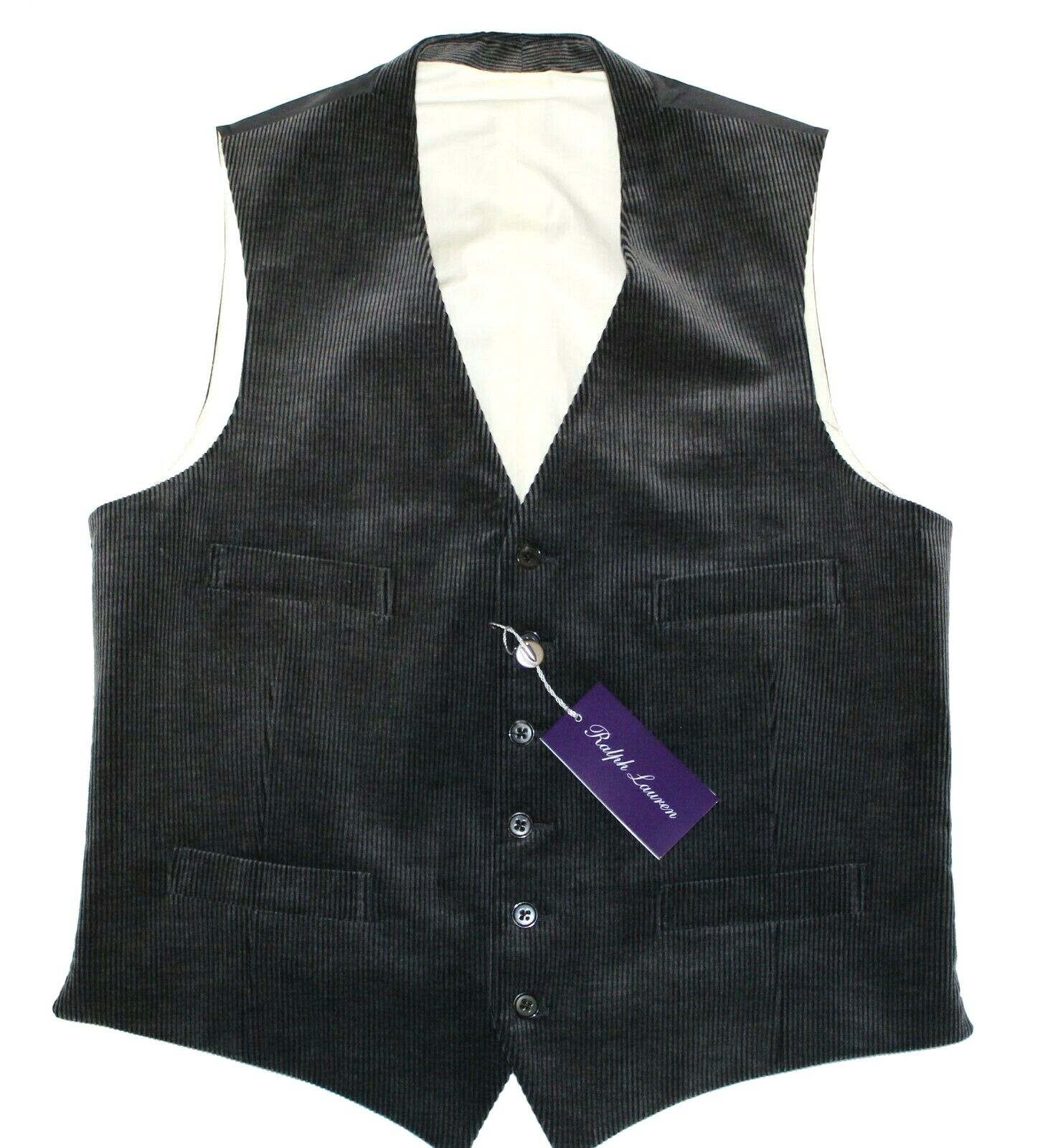Pre-owned Ralph Lauren Purple Label Kent Stretch Corduroy Button Down Suit Vest Jacket In Gray