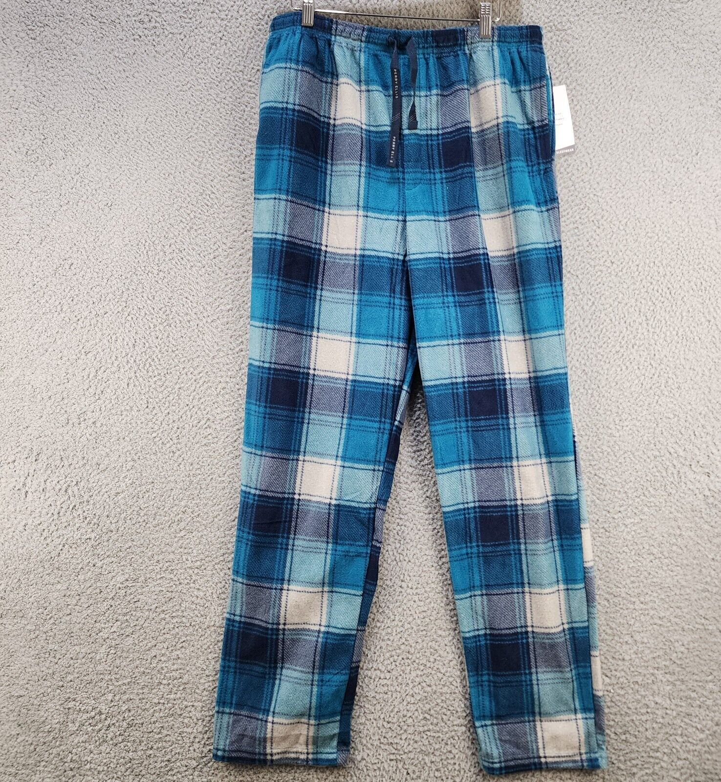 Perry Ellis Portfolio Microfleece Pajama Pants Men's XL Ink Blue Plaid Pockets~ - Picture 1 of 12