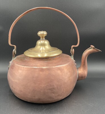 Antique Large Copper Kettle with Brass Lid (A3)