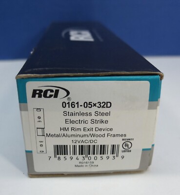 RCI Rutherford 0161-05x32D Stainless Steel Electric Strike HM Rim Exit Device