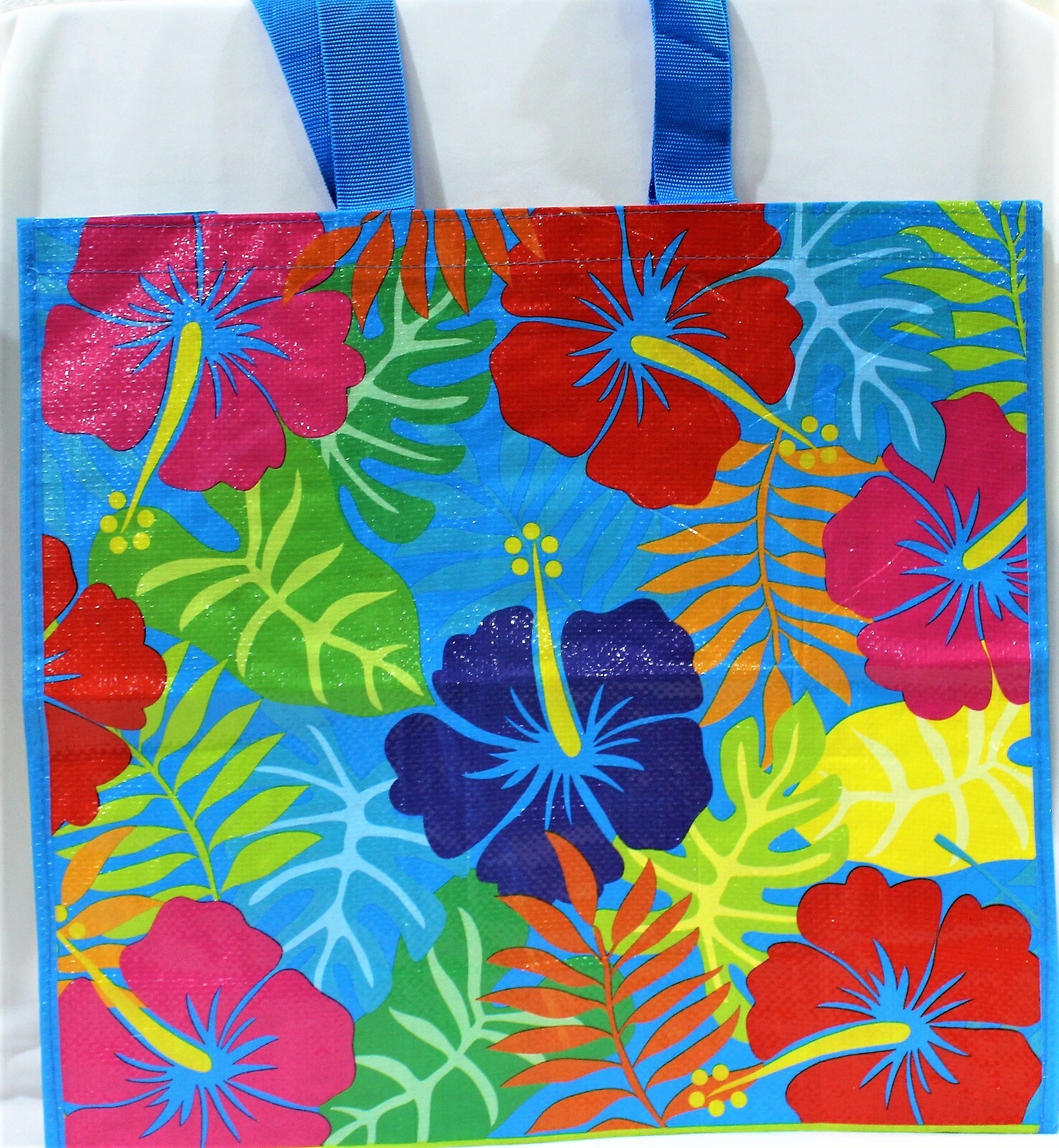 Reusable Bag Shopping Grocery Over-Night Tote Large Hawaiian Floral Print Sack