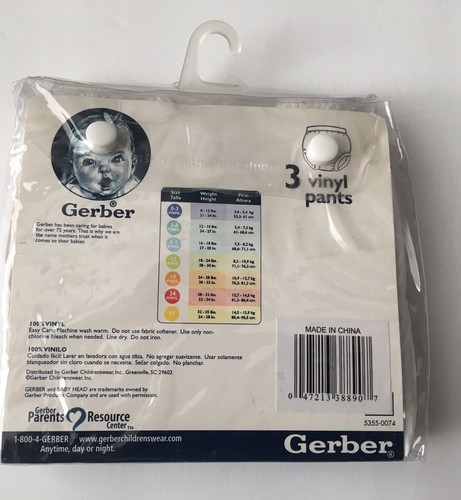 NEW 3 Pack GERBER VINYL PANTS 12M  18-24 lbs 100% Vinyl Baby Toddler