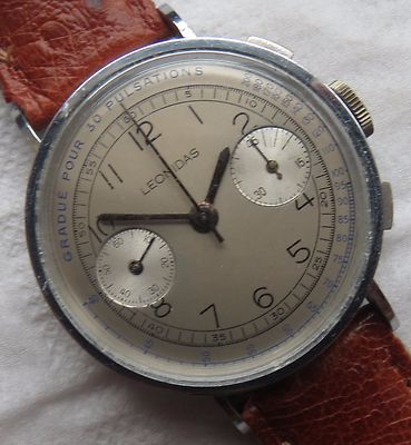 Leonidas chronograph mens wristwatch cal. Valjoux 22 load manual refinished dial