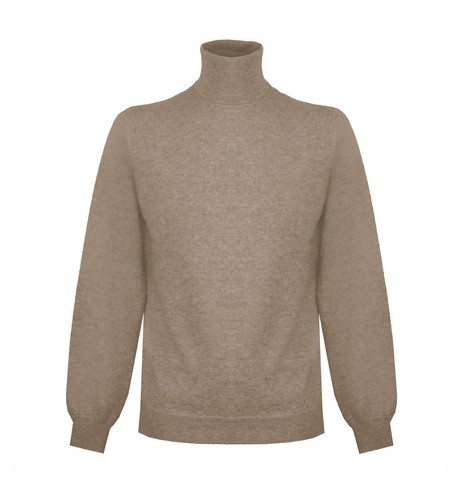 Pre-owned Malo Men Beige Pullover 100% Cashmere Turtleneck Long Sleeves Thermal Sweater