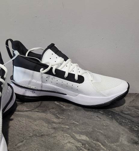 Under Armour Curry 7 Team White Black Basketball Shoes Men's Size