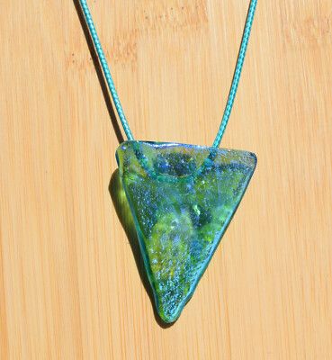 Translucent Blue and Green Hand Crafted Fused Dichroic Glass Necklace