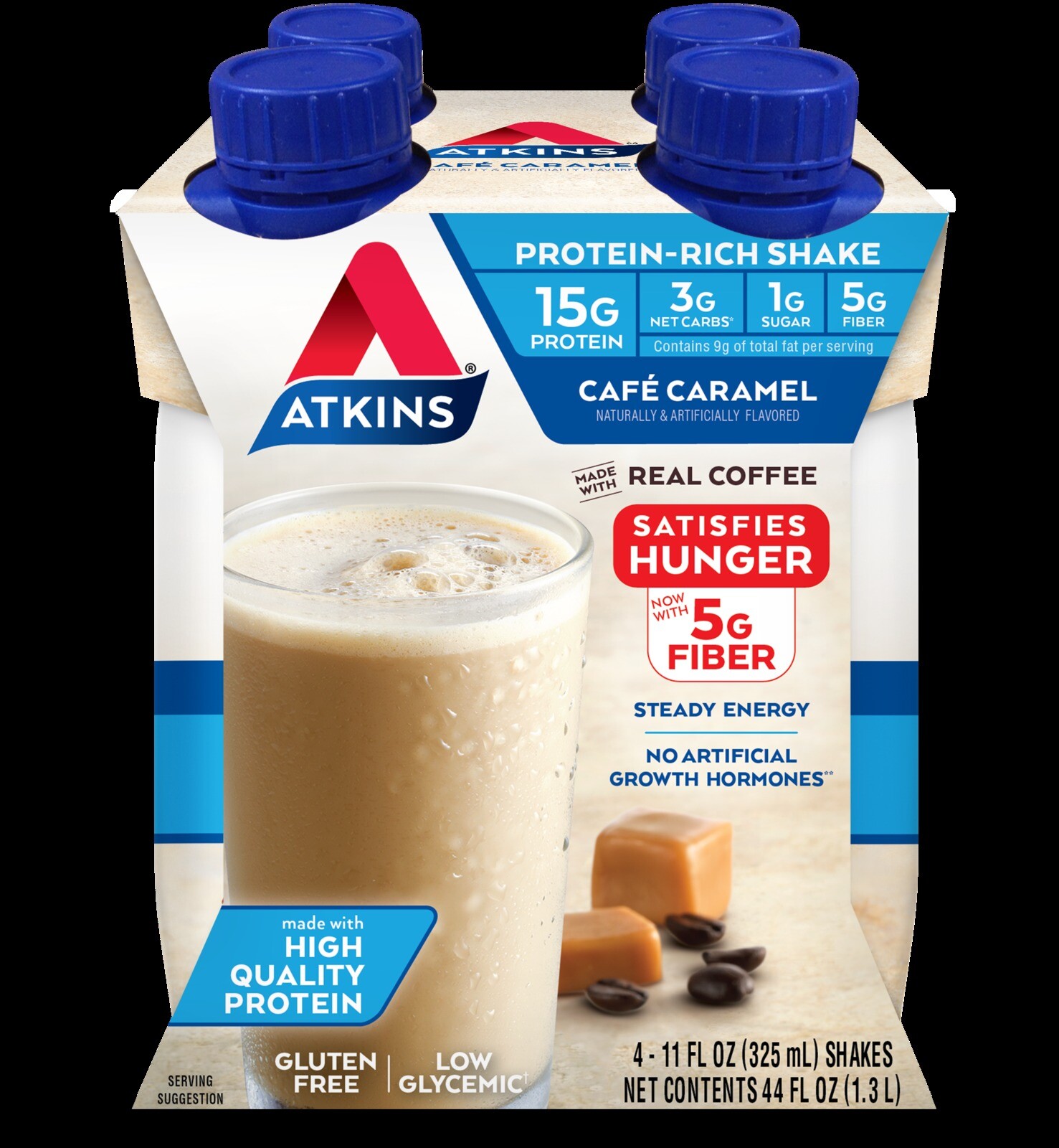 Atkins Gluten Free ProteinRich Shake, Café Caramel, Keto Friendly, 4