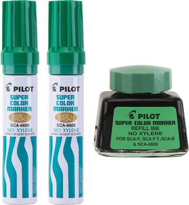 Pilot Super Color Permanent Marker Set, 2 Jumbo Markers with 1 Ink, Xylene Free