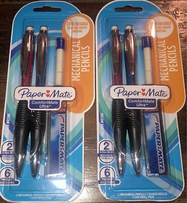 2 Packs Paper Mate Comfortmate Ultra Mechanical 0.7mm Lead Rubber Grip Pencils