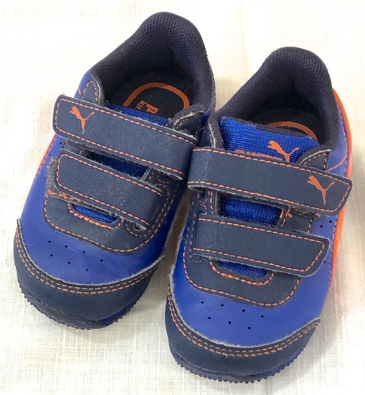 Puma Kinder Fit Speed Light Up Power V Toddlers Orange Blue Sz. 4 Shoes