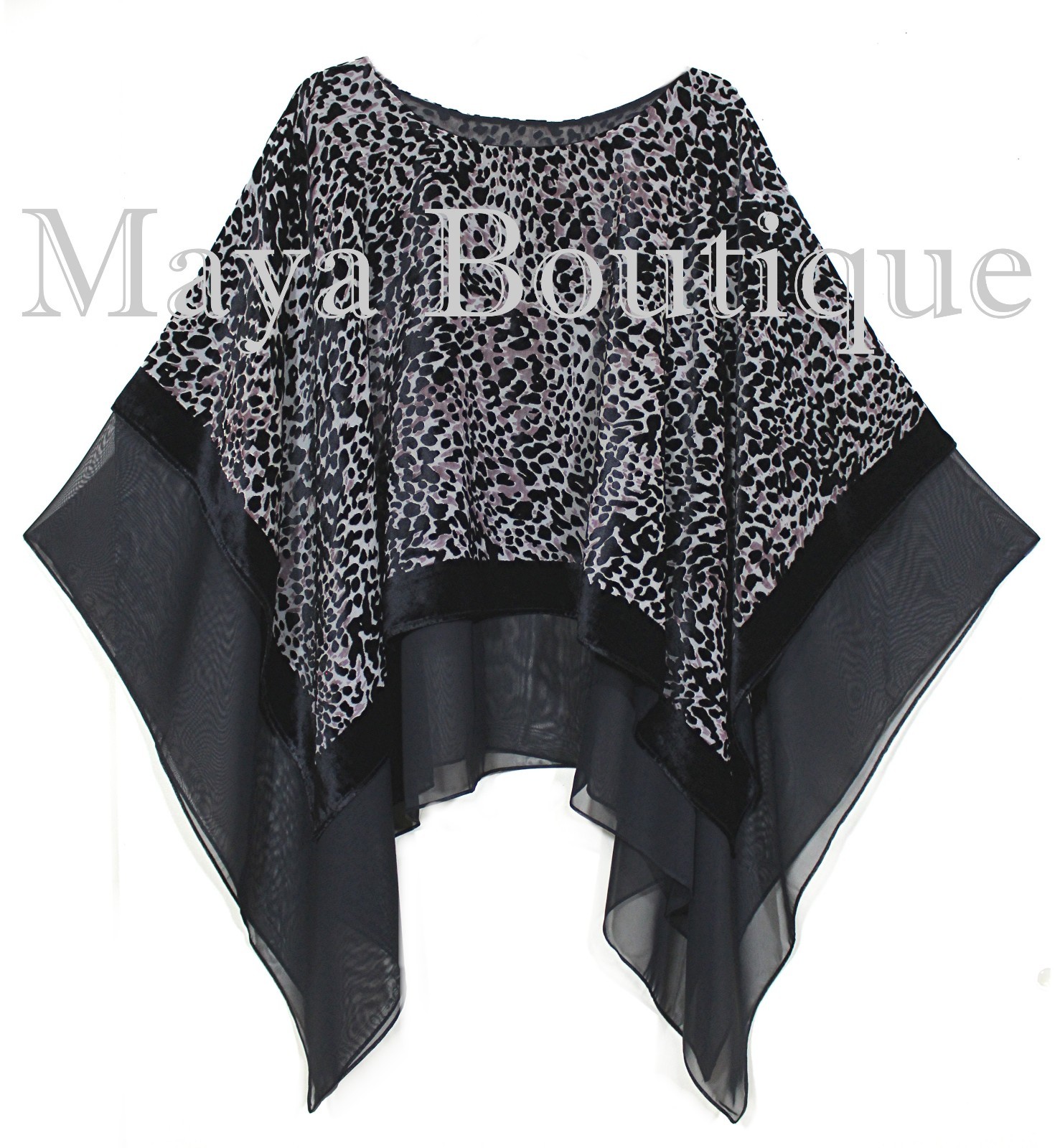 Pre-owned Maya Matazaro Layered Poncho Top Animal Print Burnout Velvet & Chiffon Usa Made In Multicolor