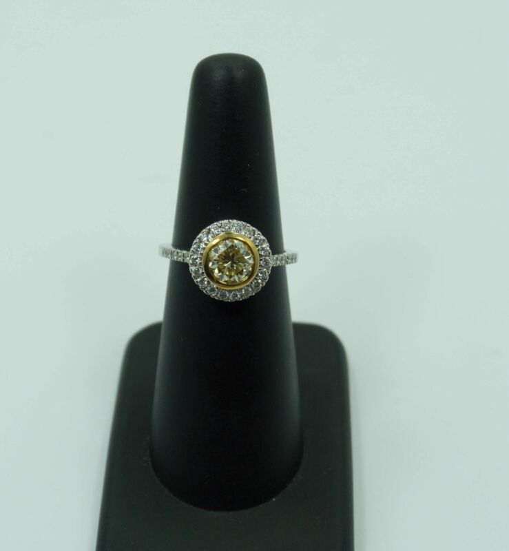 Gorgeous! 1.32 Carat Yellow Diamond Halo Engagement Ring - 18k White Gold - Gia