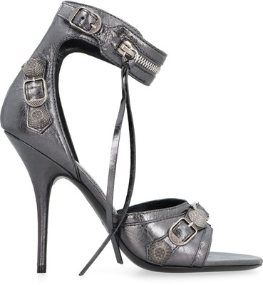 Pre-owned Balenciaga Cagole Leather Sandals In Gray