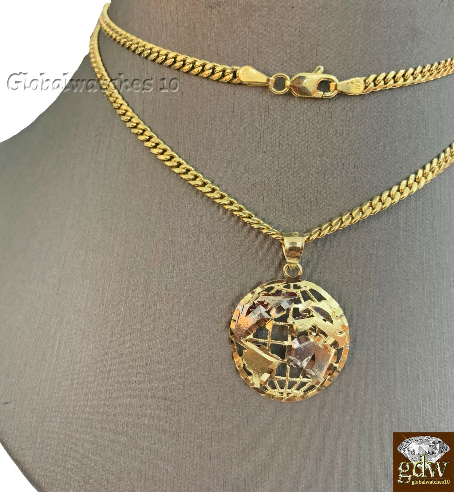 Pre-owned G&d 10k Gold Earth Charm Pendant Miami Cuban Chain 22 24 26 28 Inch