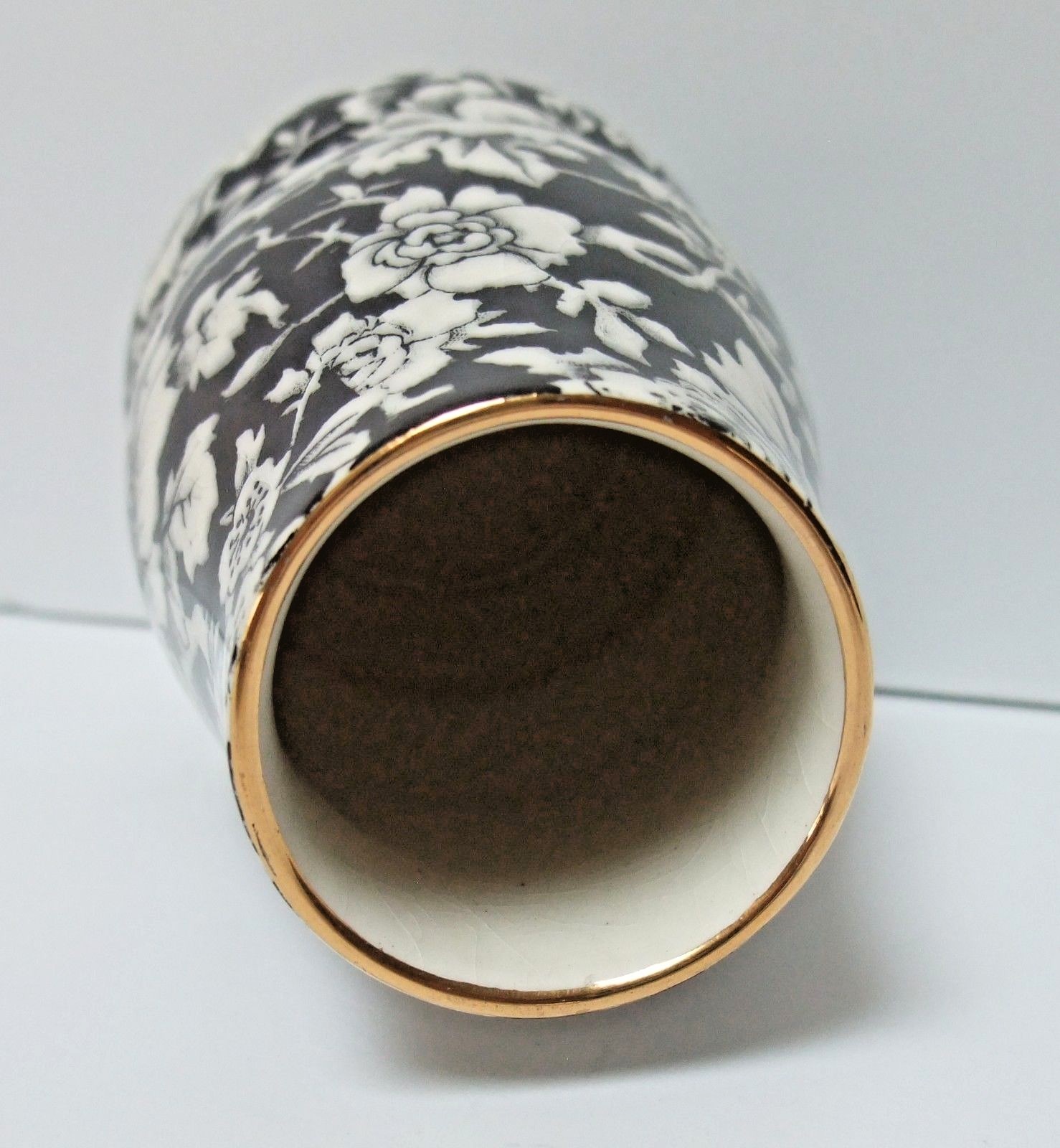 Royal Winton Grimwades Peony Vase Made in England Black and White 4.5 Inches