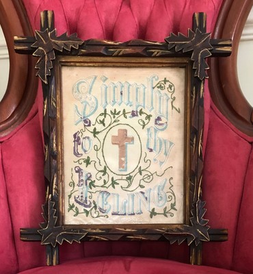 Antique Paper Punch Sampler SIMPLY TO THY CROSS I CLING, Christian motto lyric