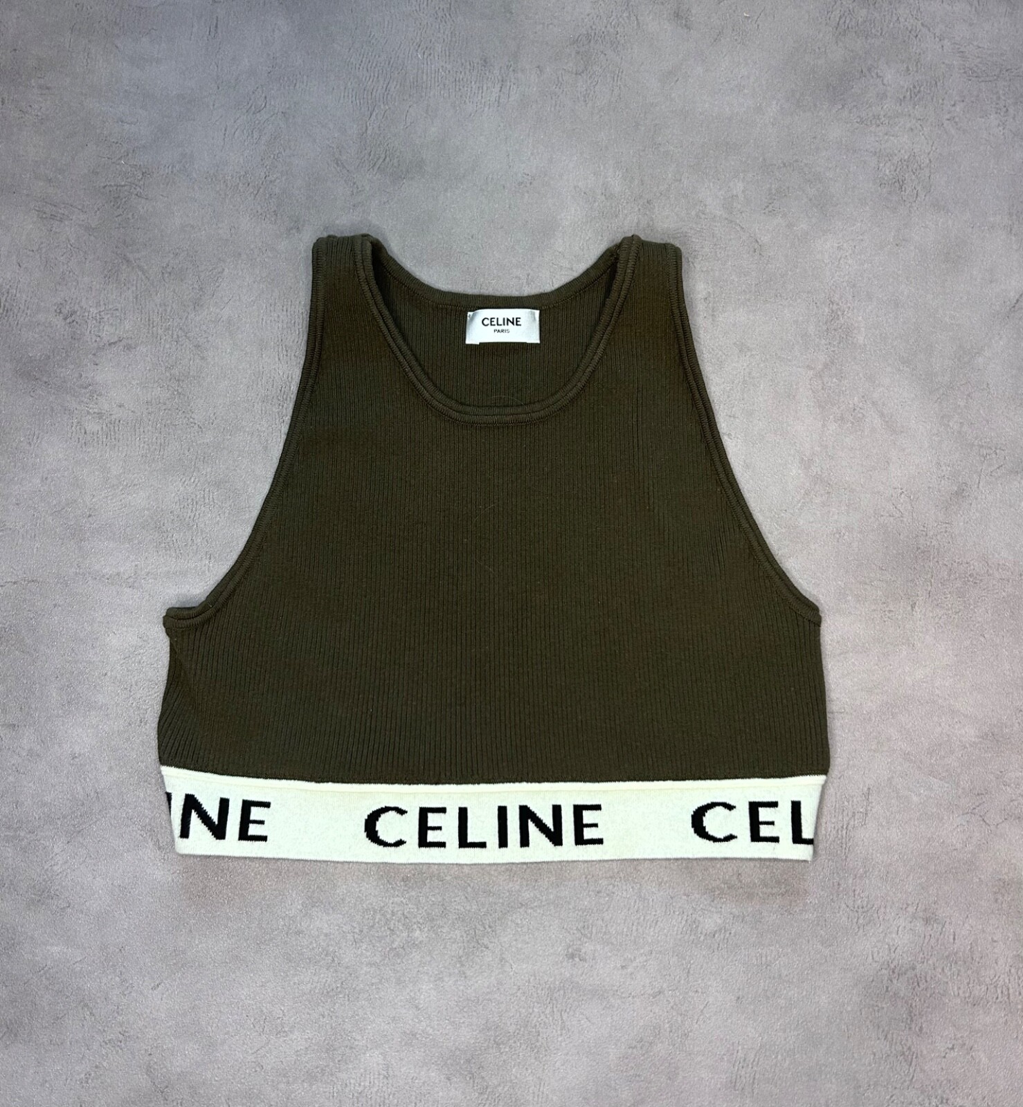 CELINE | ATHLETIC KNIT SPORTS BRA KHAKI & CREAM スポーツブラ CELINE | ATHLETIC KNIT SPORTS BRA KHAKI & CREAM スポーツブラ