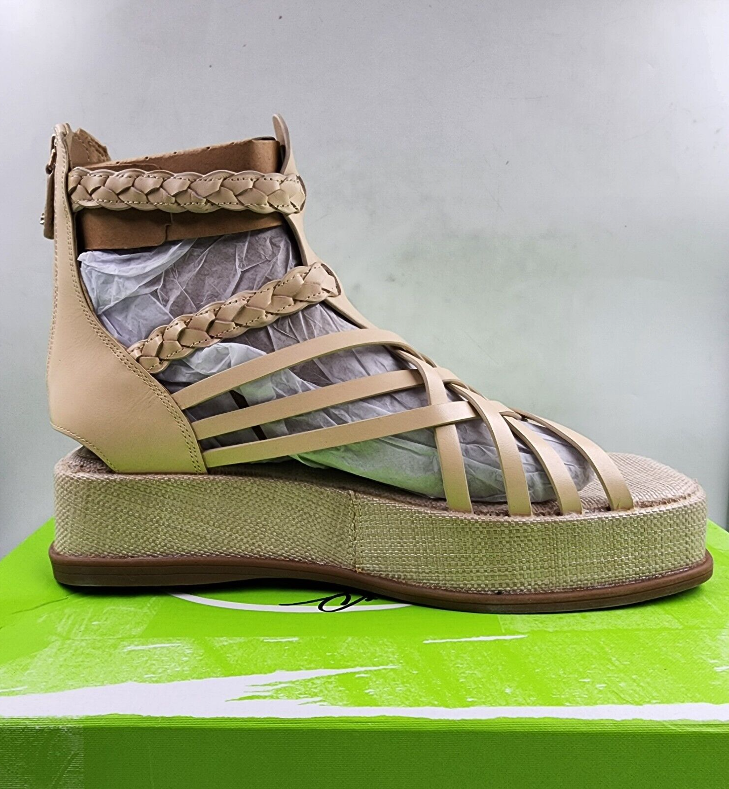 Sam Edelman Nicki Strappy Platform Wedge Sandals Women's 10.5M Beige Ankle Zip - Picture 11 of 18