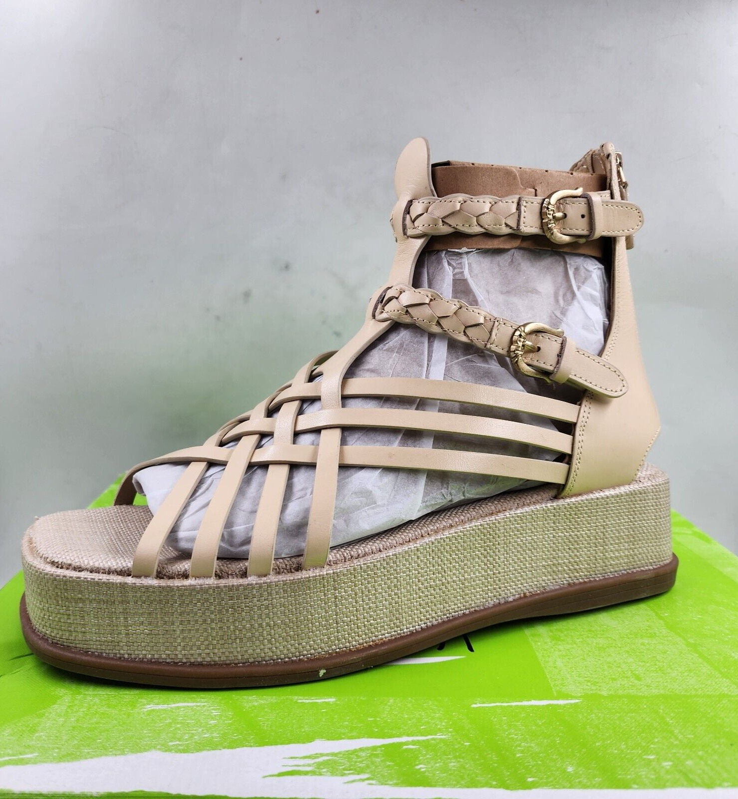 Sam Edelman Nicki Strappy Platform Wedge Sandals Women's 10.5M Beige Ankle Zip - Picture 15 of 18