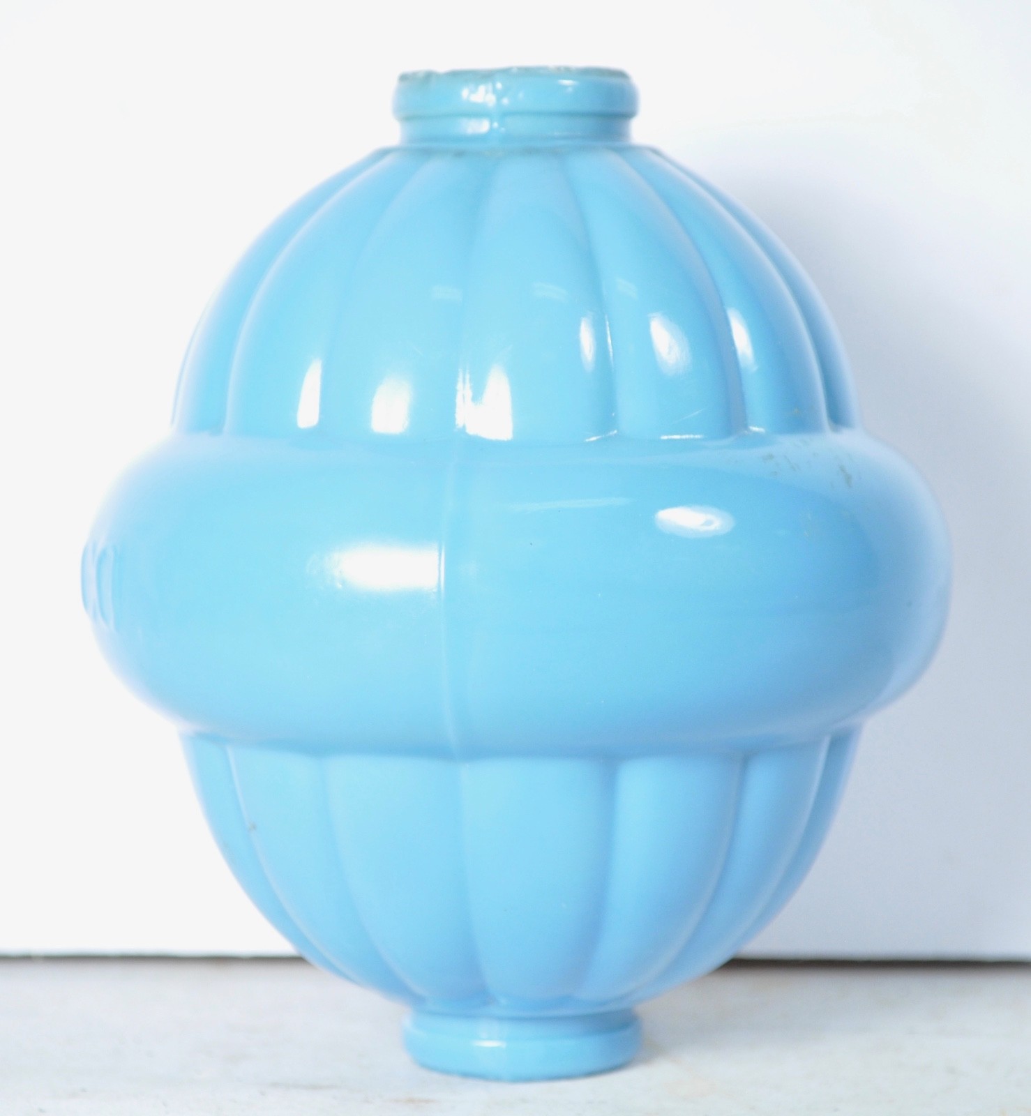 LIGHTNING ROD BALL W.C. SHINN BELTED RIBBED BLUE LINCOLN NE WEATHERVANE