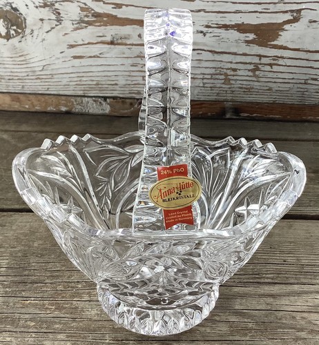 【未使用 】高級ガラス  ドイツ Anna Htte Bleikristall Vintage Anna Hutte Bleikristall Lead Crystal Basket Germany