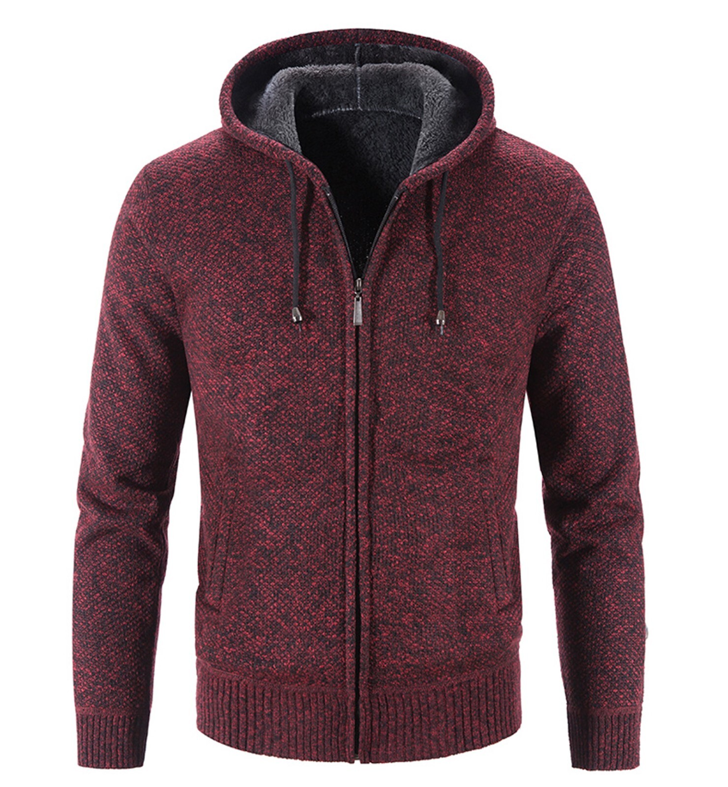Men'S Winter Solid Color Blouse Fashion Long-Sleeved Plus Velvet Thick Hooded
