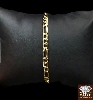Pre-owned Globalwatches10 Real 14k Figaro Cuban Link Bracelet 9" Inches Men Women
