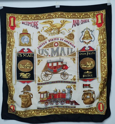 Celine Paris vintage scarf US Mail postace Silk Neckwear Pocket square carre 90