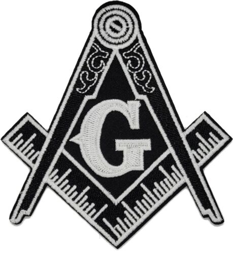 Masonic 4" Black LOGO EMBROIDERED PATCH iron-on FREEMASON SQUARE COMPASS MASON