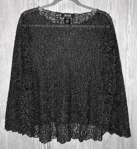 Pre-owned Nic + Zoe Nic+zoe Brushed Lace Long Sleeve Sheer Phantom Grey Top Womens Plus Sz 1x In Gray